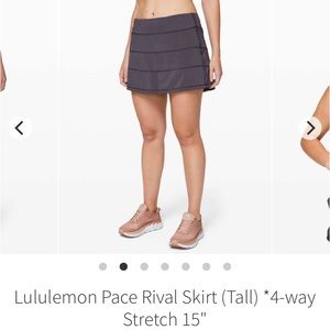 Lululemon Pace Rival Mid Rise Skirt 
Tall 8